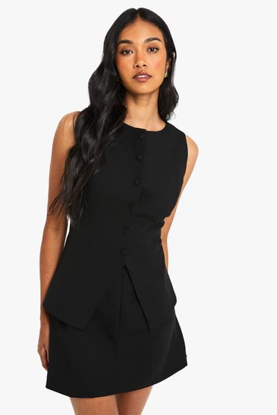 boohoo Dames Op maat gemaakte gilet mini-jurk | Black | Maat: 12