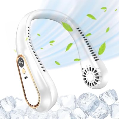 Draagbare nekventilator, handsfree ventilator zonder bladen, persoonlijke koelventilator, draagbare ventilator voor binnen- en buitengebruik, oplaadbaar via USB, 5 snelheidsstanden (wit)
