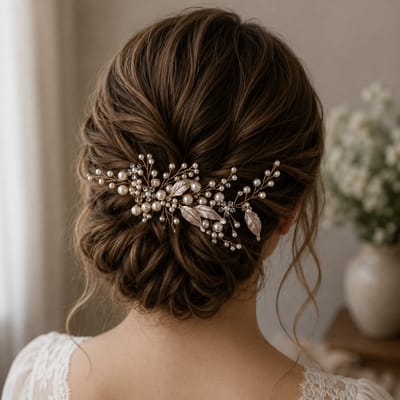 Haar in Stijl® Lulu Haarkam Goud - Parels - Beige Velvet Sieradendoos