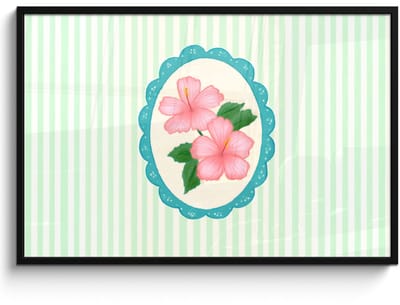 Poster in lijst - Fotolijst 120x80 cm - Posters - Bloemen - Ovaal - Strepen - Groen - Posterlijst zwart - Decoratie - Wanddecoratie woonkamer - Muurdecoratie slaapkamer