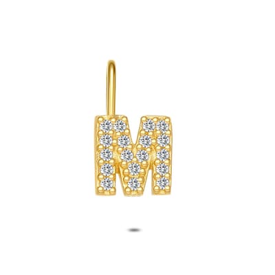Twice As Nice Hanger in 18kt verguld zilver, letter M met steentjes