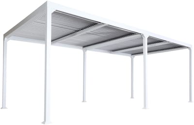 Aluminium pergola MCW-L41, lamellen paviljoen terrasoverkapping, stevig 8cm metalen frame 3x6m ~ wit