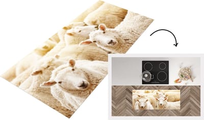 Keukenloper - Loper keuken - Schapen - Wol - Wit - 120x50 cm - Keukenloper vinyl