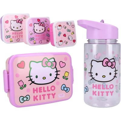 Hello Kitty Lunchset - Lunchbox - Drinkfles - 3 Snackboxen - Meerkleurig