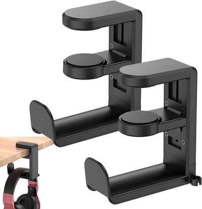 Pack of 2 Headphone Holders, Adjustable Table Clip with 360° Rotating Hook, Headphone Holder, for All Hanging Items - ShopVlot