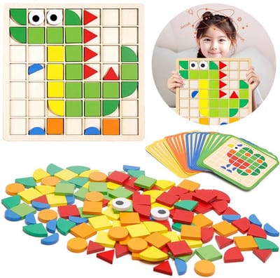 Geometrische Puzzel Speelgoed - Houten Puzzelspel Voor Kinderen - Met 120 Houten Puzzelblokken En 20 Kaarten - Kleurrijke Patroon Puzzel Geheugenspel - Geschikt Voor Kinderen Van 3 Jaar En Ouder