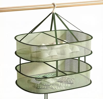 Droognet om op te hangen, 77 x 61 cm, inklapbaar droognet, ademend droogrek, 360 graden draaibaar, droogrek voor ondergoed of sokken, kruiden, zaden (groen) (groen-1)