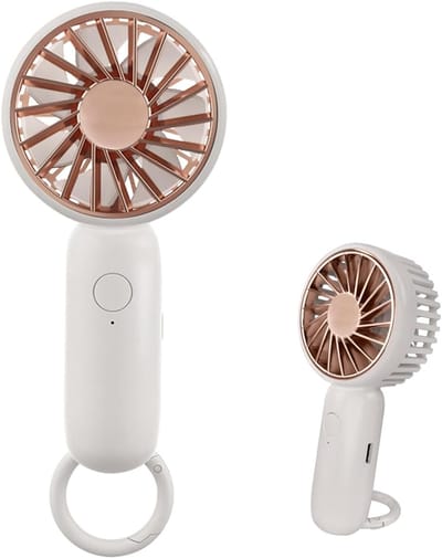 Mini handventilator, krachtige tafelventilator met gesp, schattig ontwerp, 3 windsnelheden, klein en draagbaar voor persoonlijk gebruik, lichtgewicht make-upventilator, oplaadbare USB-ventilator, geschikt voor modieuze meisjes (wit).