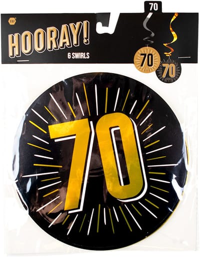 Verticale slinger | Hangdecoratie Swirls 70 jaar | luxe uitvoering 70x14cm | 6 stuks