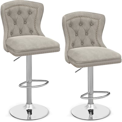 COSTWAY Set van 2 barkrukken, barstoelen, 67-87 cm, in hoogte verstelbaar, van fluweel, keukenkruk met rugleuning en metalen voet, barkruk draaibaar voor thuis, bar en restaurant