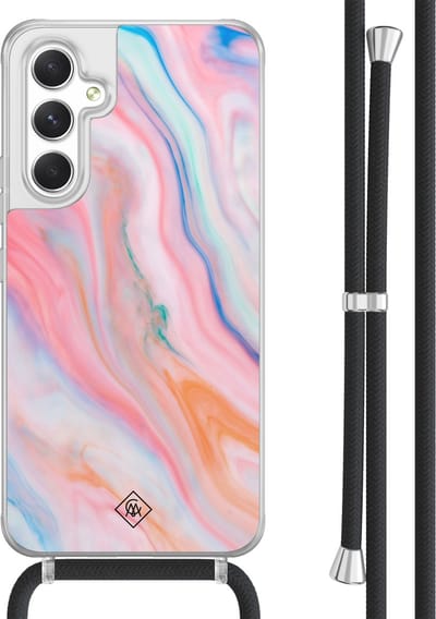 Casimoda® hoesje met koord - Geschikt voor Samsung A54 - Pink Glam - Afneembaar koord - TPU/acryl - Roze