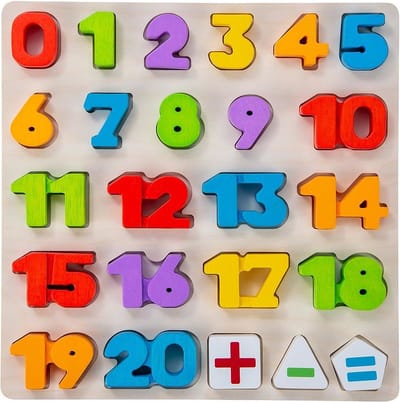 Number puzzle  30 x 30 cm color rubber wood plate