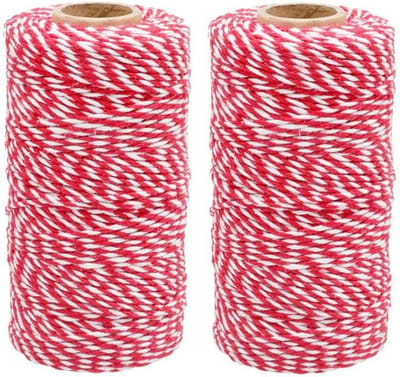 Vt products - 2mm Katoenen Touw - Kerstdecoratie - Rood en Wit - Ambachtelijk Touw - Handgemaakt - Geschikt voor DIY-projecten
