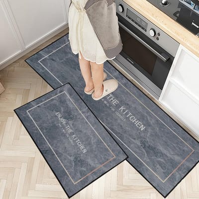 Dailygoods- Keukentapijt Set 2-delig - Antislip Keukenmat - Wasbaar Tapijt - Gangtapijt - Deurmat - Veiligheid met Siliconendeeltjes