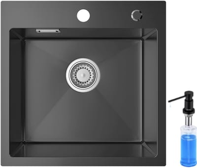 SOFETIY MAX Spoelbak voor keuken 45 x 45 cm - Spoelbakken Keuken Met Zeepdispenser 300ML - Spoelbakken Keuken voor Inbouw of Bovenmontage - Antraciet