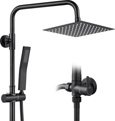 DERW Max Douchesysteem Regendouche Zwart - Roestvrijstalen Doucheset - 8 inch Douchekop - RVS Handdouche - Verstelbare Hoogte 72-110 cm - Zwart