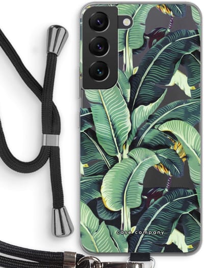 Case Company® - Hoesje met koord geschikt voor Samsung Galaxy S22 hoesje met Koord - Bananenbladeren - Telefoonhoesje met Zwart Koord - Bescherming aan alle Kanten en Over de Schermrand