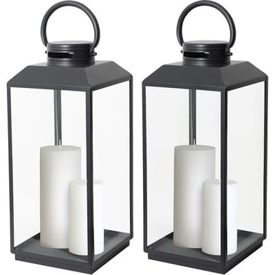 KS Verlichting Set van 2 Newport Windlicht Zwart Large