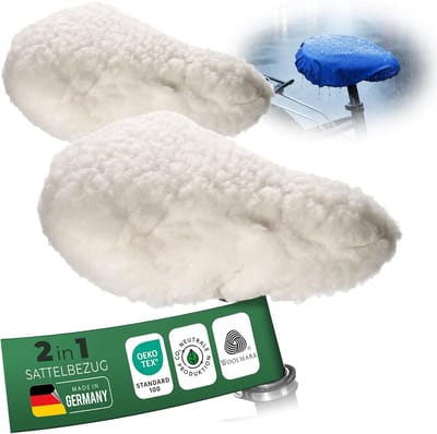 Novaliv 2-in-1 fietszadelhoes, blauw - Comfort van pure wol - Omkeerbaar, waterdicht polyamide, elastische band - Gemaakt in Duitsland, Oeko-Tex - Fietszadelhoes, ergonomische fietszadelhoes