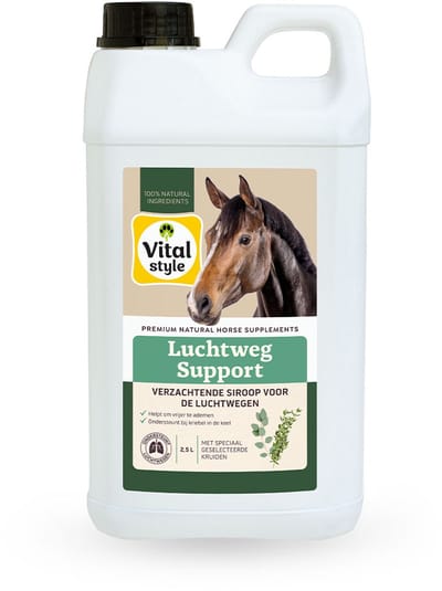 VITALstyle LuchtwegSupport - Paarden Supplement - Verzachtende Siroop Voor De Luchtwegen - Met o.a. Honing & Tijm - 2,5 L