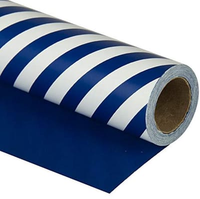 Inpakpapier Rol - Cadeaupapier - Geschenken Versieren - Omkeerbaar Ontwerp - 47 cm x 90 cm - Marineblauw Gestreept