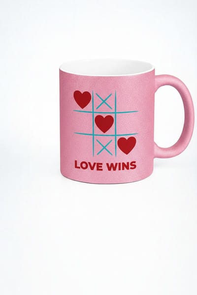 Roze Liefdes Mok met Tic-Tac-Toe 'Love Wins' Design - Romantisch Valentijn Cadeau