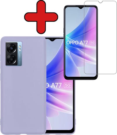 Hoesje - Met Screenprotector - Geschikt voor OPPO A77 - Sterk & Shockproof - Telefoon Hoes - Back Cover - Siliconen Case - Telefoonhoes - Lila