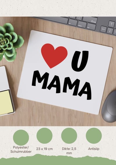 Akyol - i love u mama Muismat - Moeder - de liefste mama - moeder cadeautjes - moederdag - verjaardag - geschenk - kado - 23 bij 19 cm