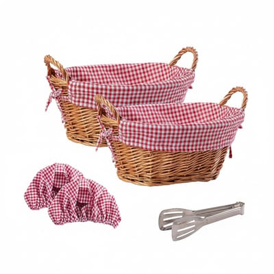 Dailygoods- Broodmand Stijlvol Riet - Set van 2 Manden - 32 x 23 x 13 cm - Uitneembare Bekleding - Natuurlijke Wilgentenen - Machinewasbaar - Opbergmand