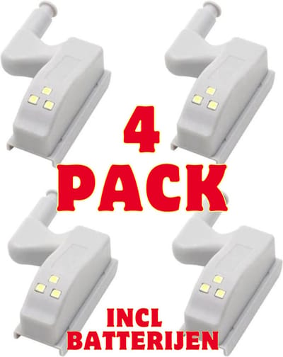4 Pack Automatische LED Kast Verlichting | LED Scharnier Verlichting met Druksensor | Kastverlichting LED Warm Wit | Inclusief batterijen Automatische - LED - Scharnierverlichting - Kast Verlichting - Warm Wit