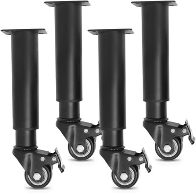 Verstelbare Meubelpoten met Wielen 245-360 mm - Set van 4 Zwarte Metalen Poten voor Tafels, Kasten en Bedden
