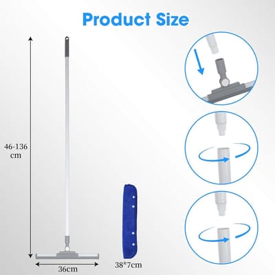 Famanu - Uitschuifbare vloer- en raamtrekker 136 cm met microvezeldoek, siliconen waterafnemer