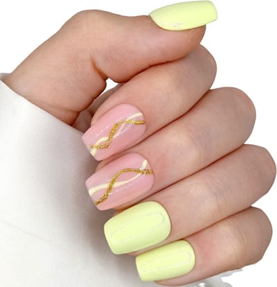 SD Press on Nails - B-125- Plaknagels - Nagelset 20 Nagels - Pastel Geelgroen - Gellak - Nagellak - XS Coffin Nageltips - Nepnagels met Lijm - Kunstnagels - Nail Art - Handmade - Valse nagels - Nagelvijl - Accessoires - Pastel Nagels