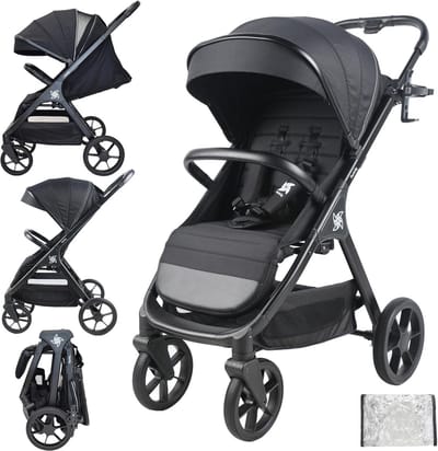 Opvouwbare Buggy voor Kinderen tot 22 kg - Lichtgewicht, Ruimtebesparend, Makkelijk met Eén Hand te Vouwen, XXL Zonnescherm, Inclusief Regenbescherming