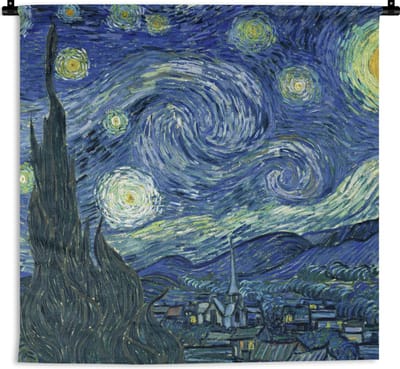 Wandkleed - Wanddoek - Sterrennacht - Schilderij - Oude meesters - Vincent van Gogh - 180x180 cm - Wandtapijt