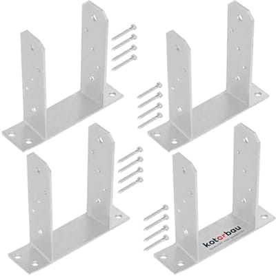 KOTARBAU® 4 stuks Paalhouder, Paalvoet, TT, Paaldrager, Verzinkt Staal, 120 mm, Zilver, Paalsteun, om te Schroeven, voor Houten Palen, voor Tuin