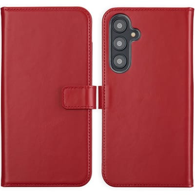 Selencia Hoesje - Geschikt voor Samsung Galaxy S24 FE - Echt Lederen Bookcase - Rood
