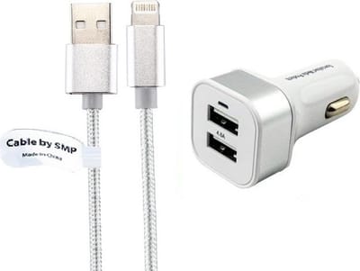 OneOne auto oplader met 2 poorten + 1,0m OneOne Lightning kabel. Krachtige universele 24W autolader past op Apple iPhone 14 Plus, iPad Mini 1, iPad Mini 2, iPad Mini 3, iPad Mini 4, iPad Mini 5, iPad Air, iPad Air 2, iPad Air 3