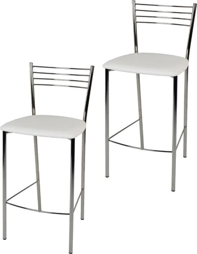Tommychairs Elena - Eetkamerstoelen - Set van 2 - Chroom & Wit - Kunstleer