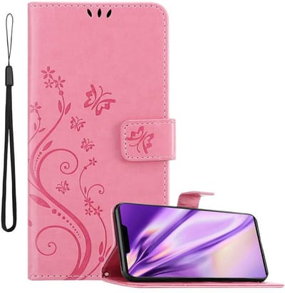 Cadorabo Hoesje geschikt voor Huawei MATE 30 PRO in BLOEMEN ROZE - Beschermhoes in bloemmotief met magnetische sluiting, standfunctie en kaartsleuven Book Case Cover Etui