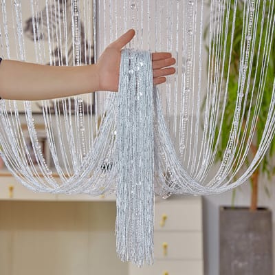 Vliegengordijn, Deurgordijn, Gordijn van draad met kristallen kralen, schermgordijn met kwastjes, geschikt voor deuropening, binnen decoratie, salon, bruiloft, feestdecoratie, woonkamerafscheiding - 1x2 meter(Wit kleur)| Cyslmuk®