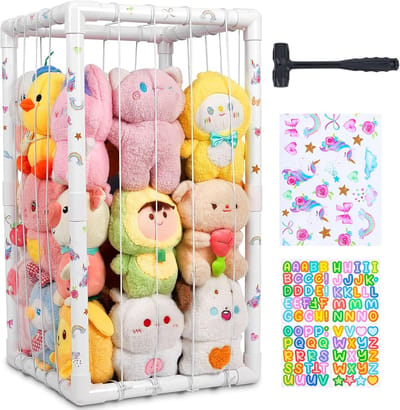 Knuffel Opberger - Speelgoed Kast - Kinderkamer Organiseren - Ruimtebesparend Verticale - 41 x 41 x 148 cm - Wit