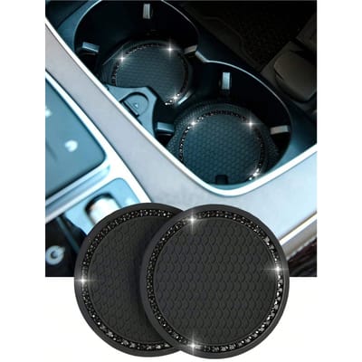 2-delige Set Zwarte Diamant Studded Auto Bekerhouder Anti-Slip Onderzetter one-size gray