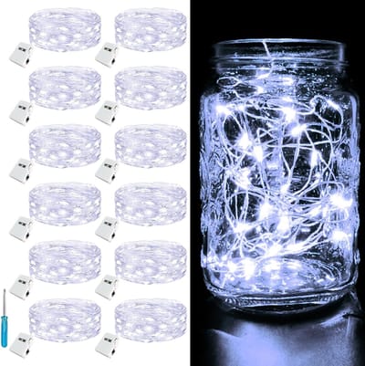 12 Stuks 3 Modi LED Sfeerverlichting op Batterij - 2 Meter met 20 Mini Fairy Lights voor Feestjes, Kerst en Bruiloften