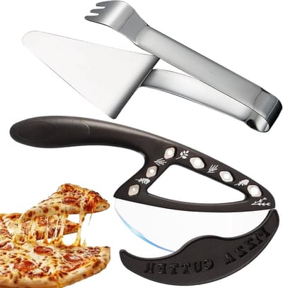 Professionele Pizzasnijder Set met Handvat, Inclusief Pizzaspatel en Beschermhoes, Ideaal voor Pizza, Sandwiches en Wafels