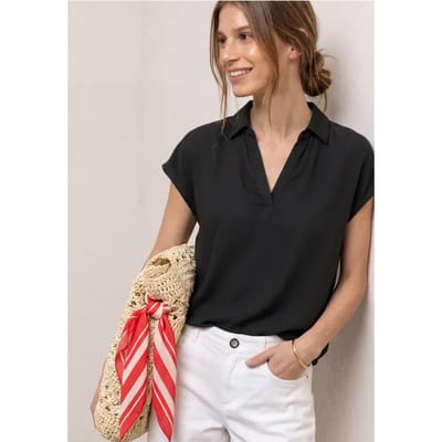 Blouseshirt met overhemdkraag en elastische zoom