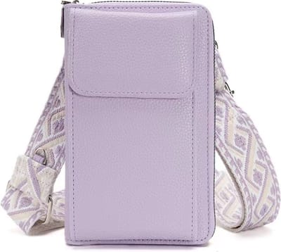 Rico Vitello Telefoontasje Dames Crosbody/Universeel Schouder telefoontasje/ Dames schouder tas/Ruimte voor credit card, bankpasje,kleingeld,papiergeld/ van hoge kwaliteit/ tas voor paspoort en voor op reis en vakantie kleur Lilac