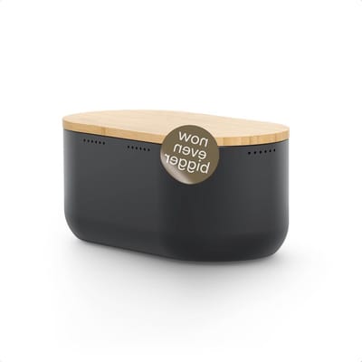 Broodtrommel Metaal - Broodbox Vers - Brood Bewaren - Bamboe Deksel Snijplank - 345 cm - Zwart