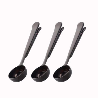 3 stuks - Lepel - Koffielepel met clip - Twee-in-één roestvrijstalen constructie - Lepelmaler - Maatlepel - Met zakclip - Geschikt voor koffie en thee - Zwart