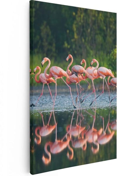 Artaza Canvas Schilderij Vogels - 20x30 cm - Klein - Wanddecoratie Flamingo - Muurdecoratie Dieren - Kamer Accessoires Waterpartij